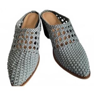 MI.IM Women’s Pale Blue Woven Braided Slip On Mules Slides 2.5in Block Heel